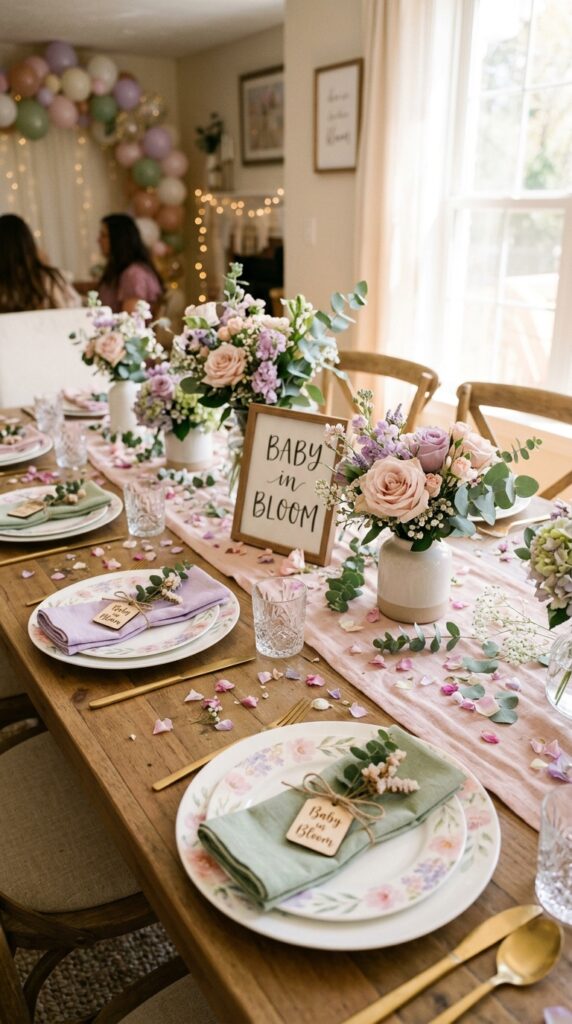baby in bloom shower table decor