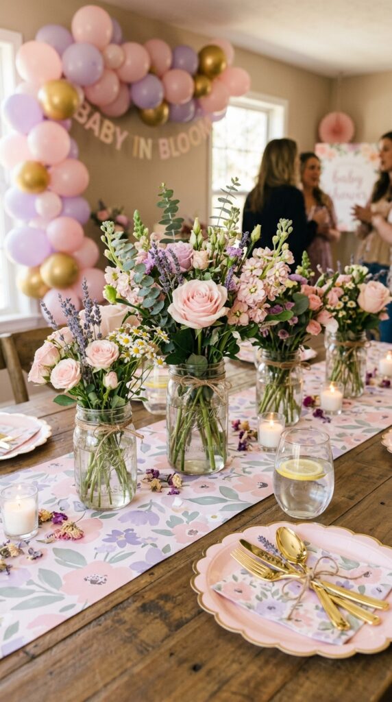 baby in bloom shower table decor